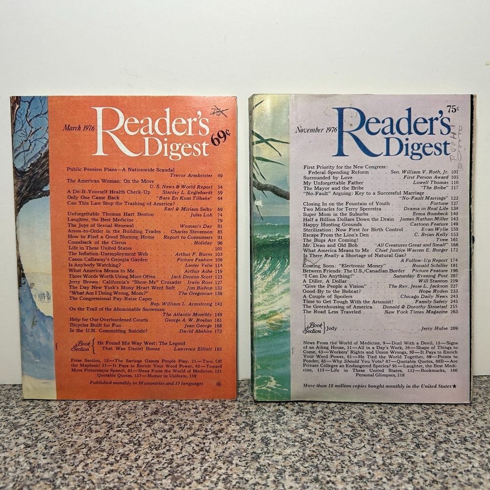 1976 March November READER'S DIGEST MAGAZINE Vintage History Short Stories Ads